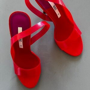 Zara Red Patent Strappy Heeled Sandals